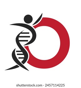 Letter O DNA Logo With Human Symbol. DNA Cell Icon. Health Care Sign