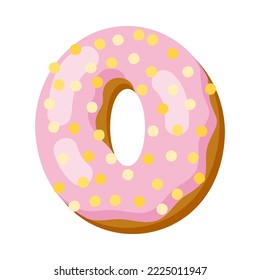 Letter o in donut font vector illustration. Design of alphabet letter from chocolate donut or cookie with icing. Food, dessert, typography concept for bakery or cafe