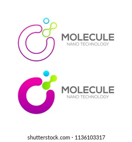 Letter O with Dot and Curve ,Circles shape connected, Molecule and Nano Technology logotype, innovation tech, Medicine, Science, Laboratory, Cosmetics