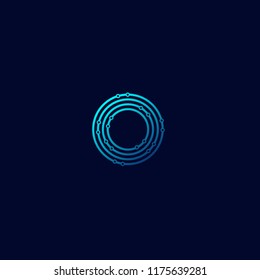 letter O with dots technology icon logo vector design template concept. isolated on black background