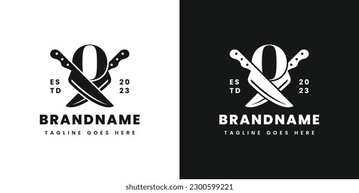 Letter O Double Knife Logo, geeignet für jedes Geschäft mit Messer mit O Initial.