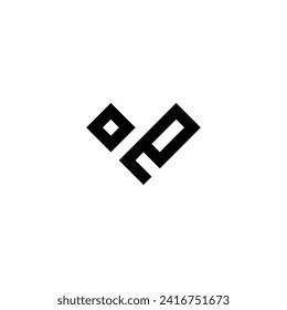 Letter o e heart, square geometric symbol simple logo vector