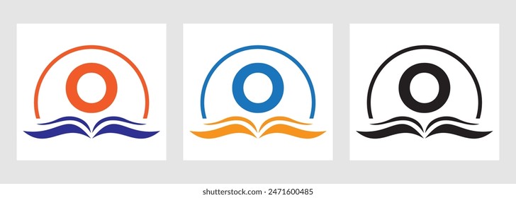 Concepto de libro de logotipos de Educación de letra O. Formación Carrera, Universidad, Graduación de la Academia Logo Design