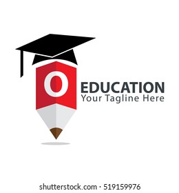 Letter O Education logo concept with pencil and book icon. Design template for education purposes