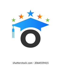 Letter O Education Logo Initial Graduation Cap Concept. Education Logo Design Template With O Letter Graduate Hat Vector Template