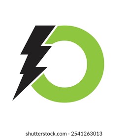 Letter O For Electric Logo Combination With Lightning Thunder Bolt Icon. Power Logo Design