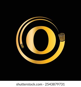 Letra O con el alambre eléctrico, Plantilla de Vector del diseño del logotipo del cable de fibra óptica.