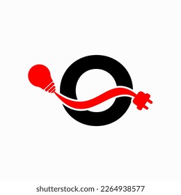 Letter O Electricity or Electrical Logo Concept with Electric Plug and Bulb Icon