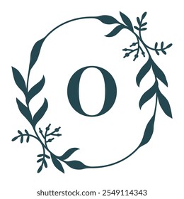 Letter O In Elegant Floral Oval Frame. Leafy Christmas Wreath. Vector  Illustration Isolated On White Background.