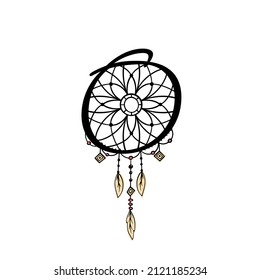 Letter O of English. Latin alphabet letter decorated with feathers and arrows, monogram vector illustration in simple boho style, indian flat decorative inscription