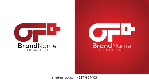 Letter O F drilling machine icon logo design template on white and red background