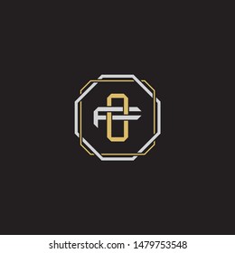 Letter OF O F FO initial monogram logo classic style with emblem hexagon line isolated on black background and gold silver colors