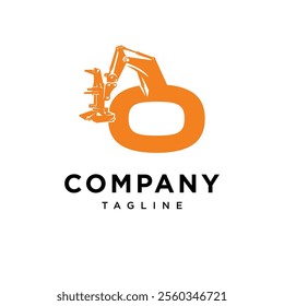 Letter O Feller Buncher Excavator Logo Icon Vector