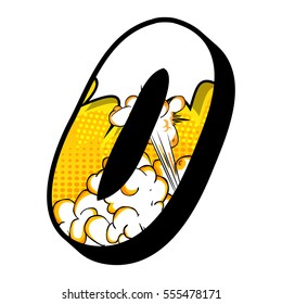 Letter O filled with comic book explosion, background.