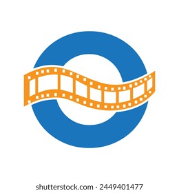 Letter O with Films Roll Symbol. Strip Film Logo For Movie Sign and Entertainment Concept