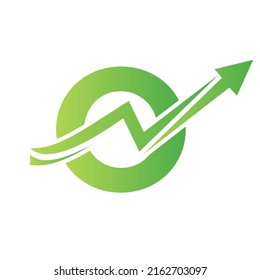 Letter O Financial Logo With Growth Arrow. Economy Logo Sign On Alphabet O Vector Template