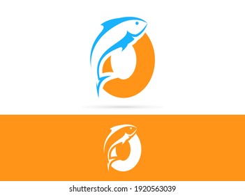 Letter O fish logo design. Vector combination of animals and letter