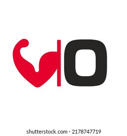 Letter O Fitness Logo Design. Healthy Arm Body Builder Logo Design Vector Template