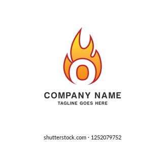 Letter O with Flame Fire Vector Logo Design