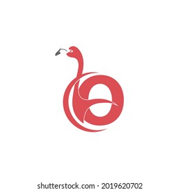 Letter O with flamingo bird icon logo vector template