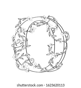 Letter O floral sketch over white background
