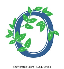 Letter O in floral style with a branch and leaves. Template element for logo design, creative monogram.