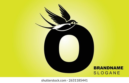 Letter O Flying Bird Logo Template Vector Sign. Dove Bird Logo on Letter B Concept