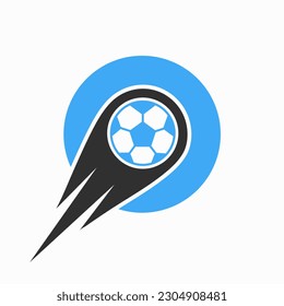 Letter O Football Logo Concept With Moving Football Icon. Soccer Logo Template