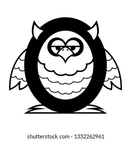 The letter O forms an image of an owl Cartoon Vector