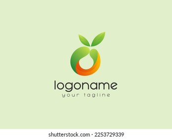 Letter O with fresh leaf gradient logo design vector