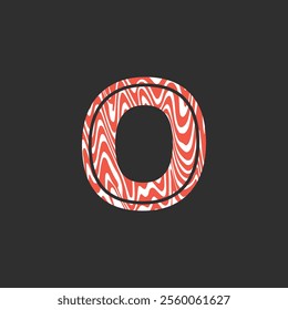 Letter O from fresh raw meat fish. Vector latin meat alphabet. Red meat salmon font for restaurants, butcher shop, farmers market, Salmon fillet marble texture, fish pattern. 