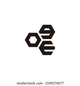 Letter O, g and E three hexagons geometric symbol simple logo vector