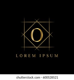 Letter O geometric  golden vector logo frame