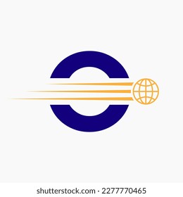 Carta Sobre El Concepto De Logotipo Global Con El Icono Del Mundo En Movimiento. Plantilla de vector de símbolos de logotipo global