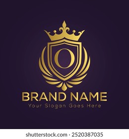 Letter o golden crown logo vector illustration.