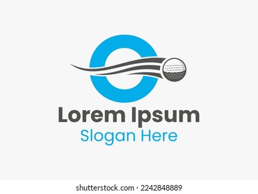 Letter O Golf Logo Concept With Moving Golf Ball Icon. Hockey Sports Logotype Template