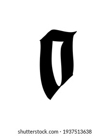 Letter O, in the Gothic style. Vector. Alphabet. The symbol is isolated on a white background. Calligraphy and lettering. Medieval Latin letter. Logo for the company. Monogram. Elegant font for tattoo