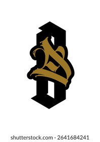Letter O in graffiti and gothic style. Vector. Graffiti, tag and medieval latin letter. Signs and symbols for design. Calligraphy, lettering and tags. Modern interpretation of gothic.