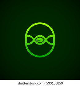 Letter O Green leaf with abstract biotechnology logotype. Medicine, science, laboratory,DNA vector concept