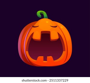 Letra O Halloween fonte, desenho animado tipo maligno, engraçado assustadora fonte, alfabeto assustador letra maiúscula jack-o-lantern abóbora com um rosto bocejando e haste verde. Abóbora isolada de tipografia latina abc vetorial