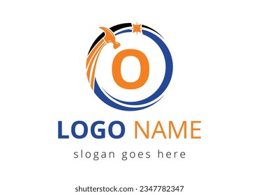 Letter O Hammer Logo Concept For Construction, Woodworking Company Repair Symbol Vector Template.  Modern vector logo for construction business, and company identity