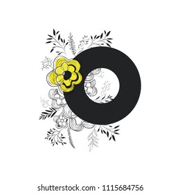 letter o with handmade font and floral decoration