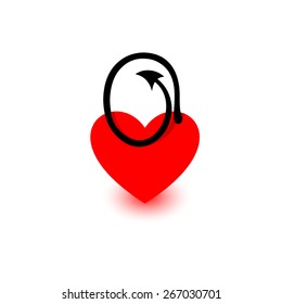 Letter O heart. Beautiful vector love logo. The symbol of the union, passion and tender feelings of two people. alphabet element. Red and black.