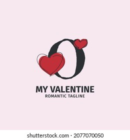 letter O with heart shape cute doodle style for a lover identity, valentine gift brand, and girl toy shop