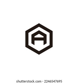 Letter A in O hexagon, outline geometric symbol simple logo vector