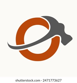 Letter O Home Construction Logo Design With Hammer Symbol