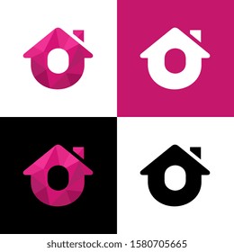 Letter O home logo design, abstract house low poly icon - Vector