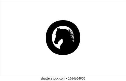 Letter O with horse head and flying hair in flat minimal vector logo design