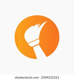 Letter O House Cleaning Logo Concept With Clean Brush Icon. Maid Service Symbol