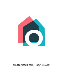 letter o house home overlapping color logo vector icon illustration